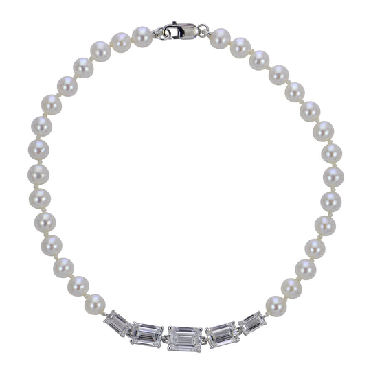 14KT White Gold Freshwater Pearl & LGD Bracelet