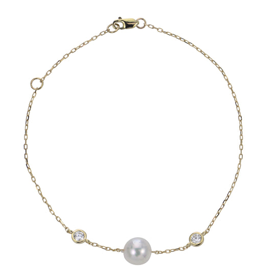 14KT Yellow Gold Akoya Pearl & LGD Bracelet