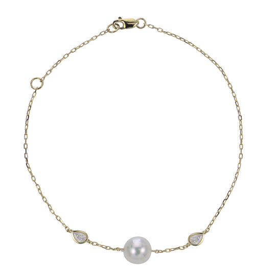 14KT Yellow Gold Akoya Pearl & LGD Bracelet