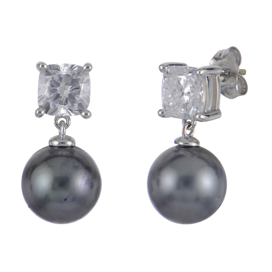 14KT White Gold Tahitian Pearl & LGD Earring