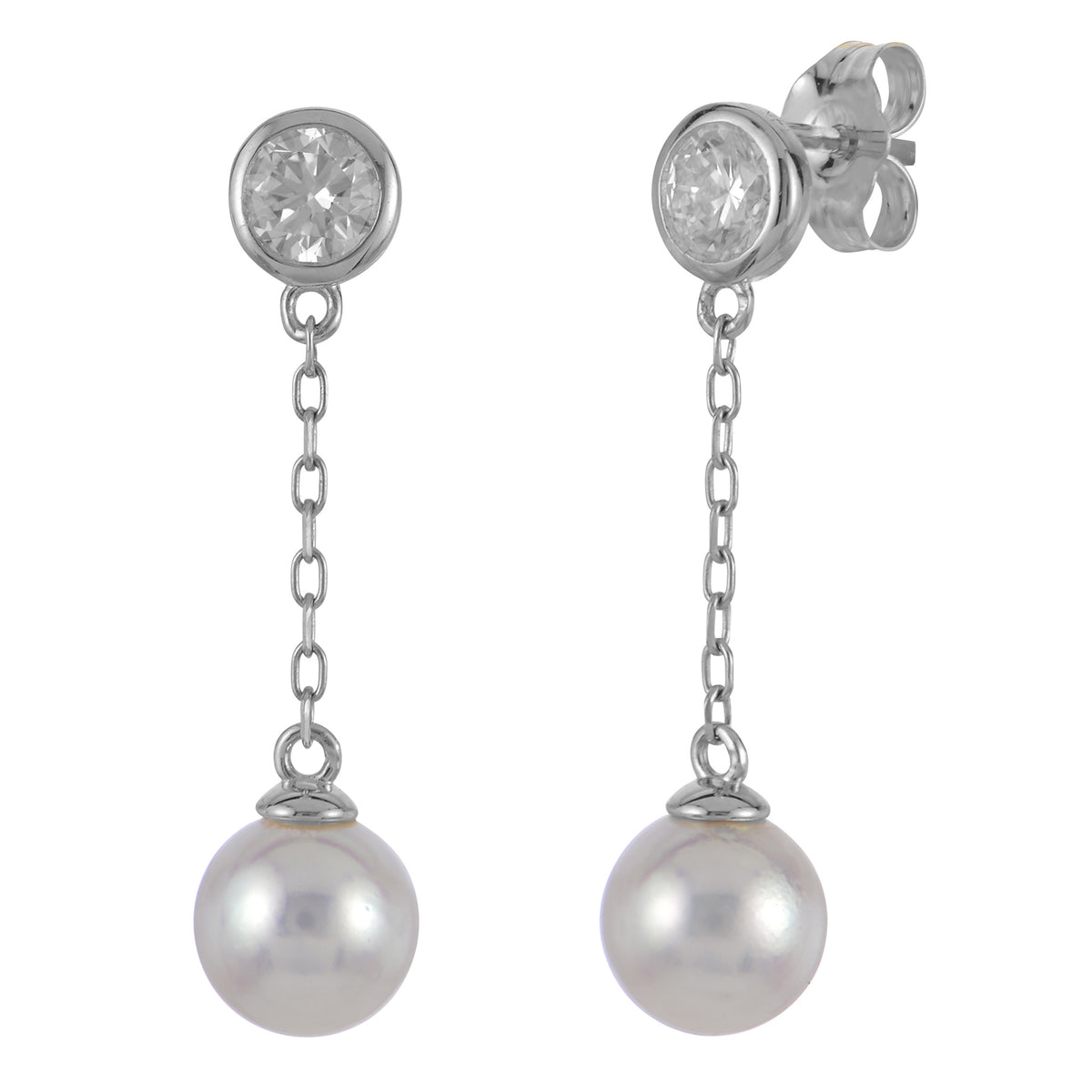 14KT White Gold Akoya Pearl & LGD Earring