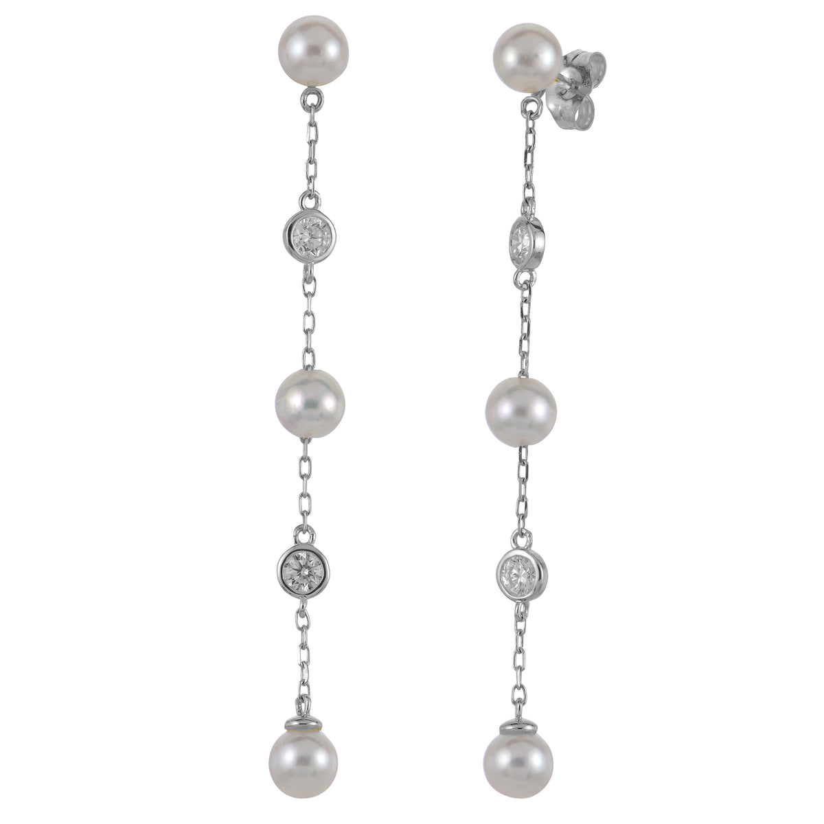 14KT White Gold Akoya Pearl & LGD Earring