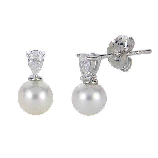 14KT White Gold Freshwater Pearl & LGD Earring