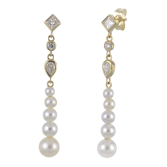 14KT Yellow Gold Freshwater Pearl & LGD Earring
