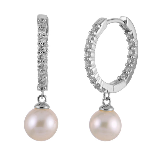 14KT White Gold Freshwater Pearl & LGD Earring