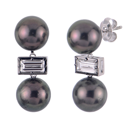 Sterling Silver Tahitian Pearl & LGD Earring