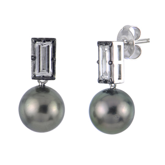 Sterling Silver Tahitian Pearl & LGD Earring