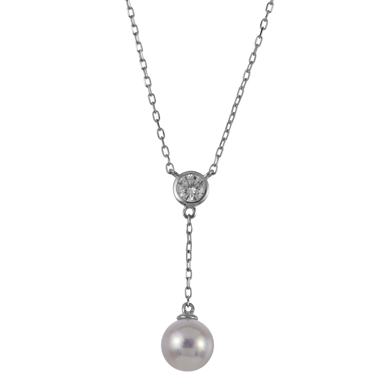 14KT White Gold Akoya Pearl & LGD Necklace