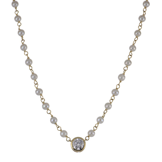 14KT Yellow Gold Freshwater Pearl & LGD Necklace