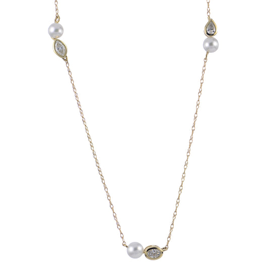14KT Yellow Gold Freshwater Pearl & LGD Necklace