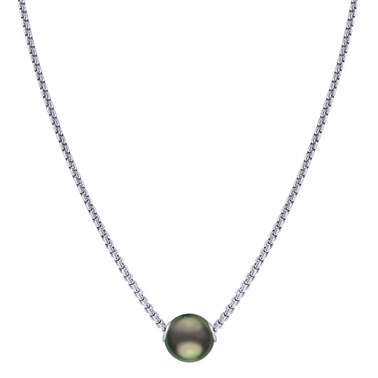 Sterling Silver Tahitian Pearl Solitaire Necklace