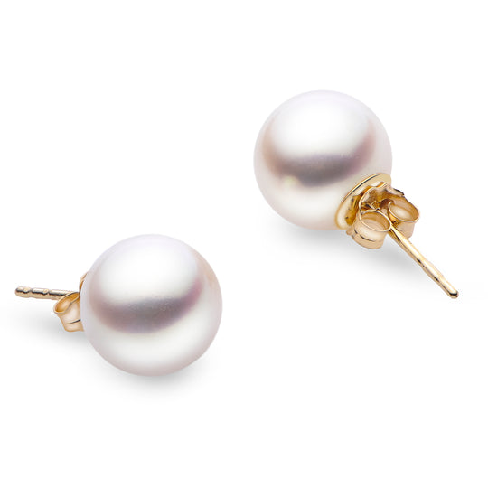 "High Luster Collection" Akoya Pearl Studs (Select MM Size & Gold Color)