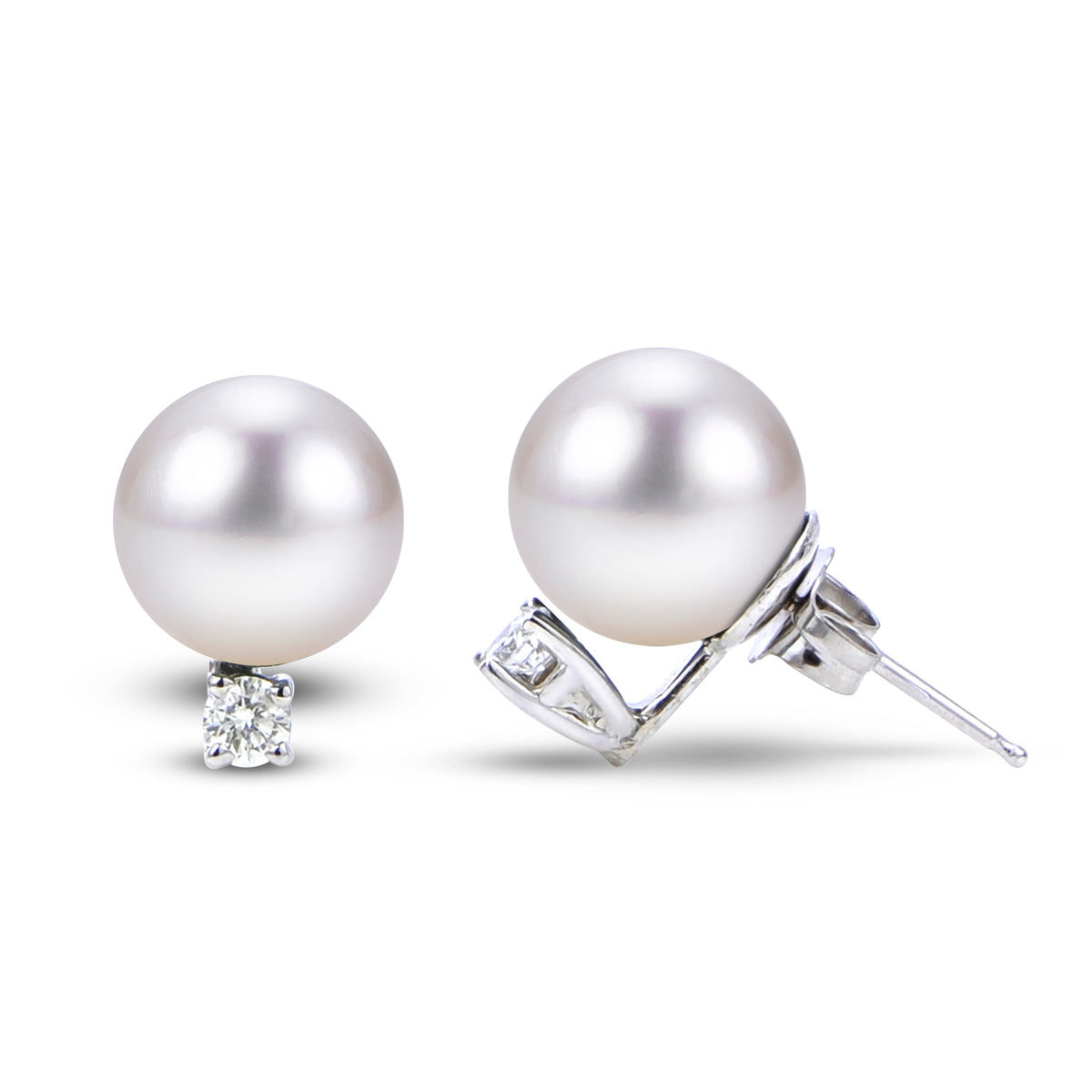 14KT White South Sea & Diamond Stud (Select Quality, Size, & Gold Color)