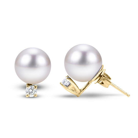 14KT White South Sea & Diamond Stud (Select Quality, Size, & Gold Color)