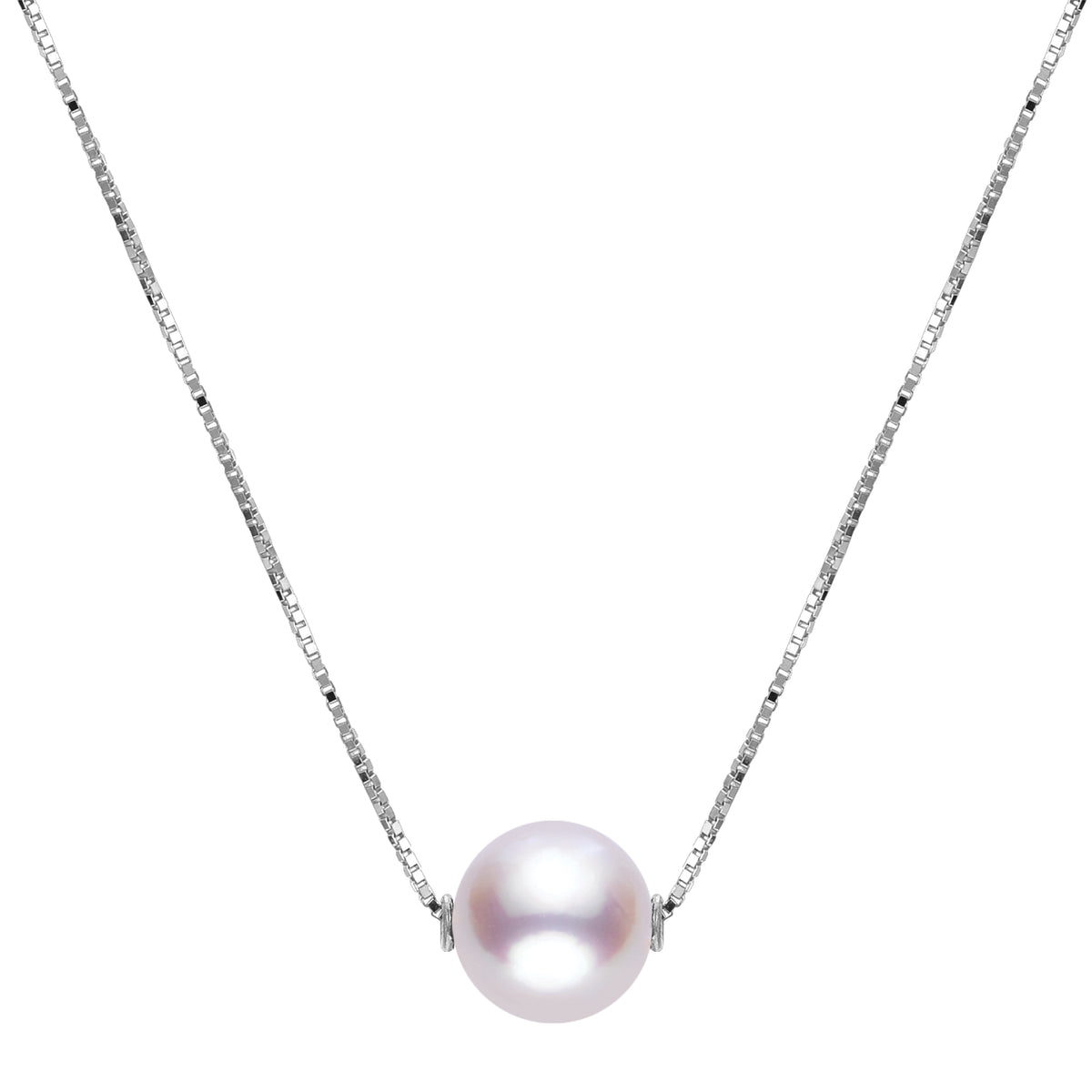 14KT White Gold Akoya Pearl Solitaire Necklace