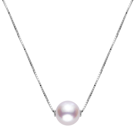 14KT White Gold Akoya Pearl Solitaire Necklace