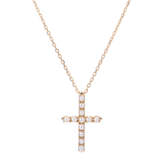14KT Yellow Gold Freshwater Pearl Cross Pendant