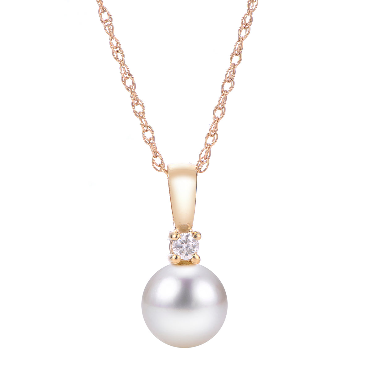 14KT White South Sea Pearl & Diamond Pendant (Select Quality, Size, & Gold Color)